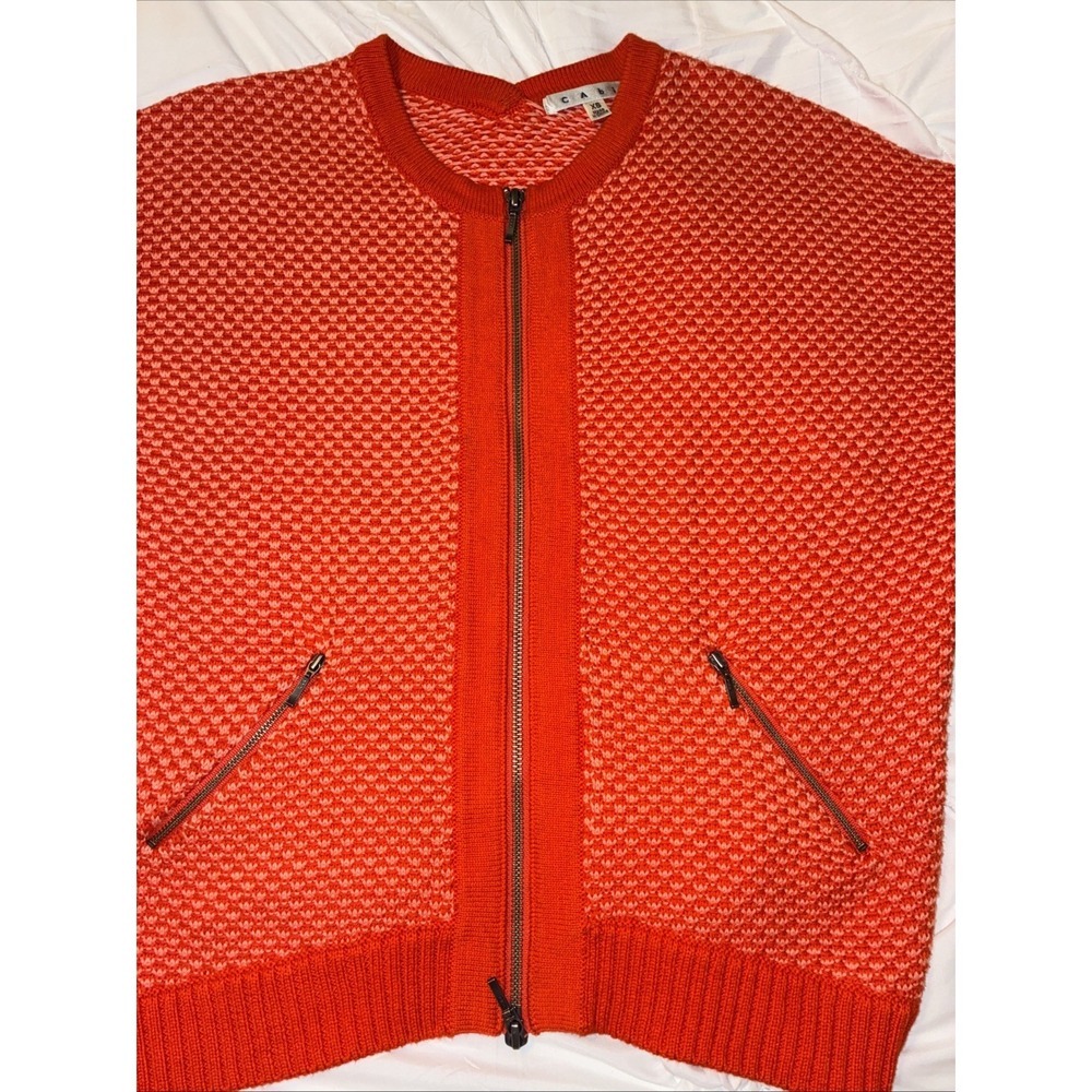 Cabi Women's XS Orange Knit Elbow Length Sleeves Zippered Cardigan Zip Pockets - Picture 3 of 10